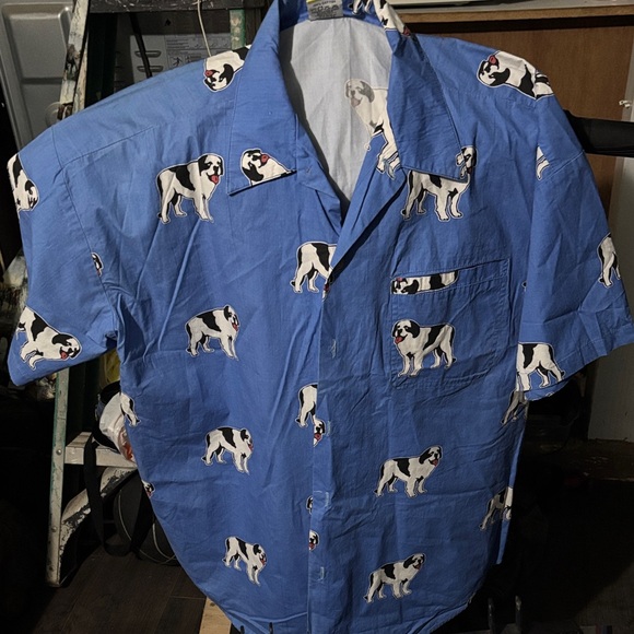 Stylish Blue Dog Print Men's Shirt - Picture 1 of 4